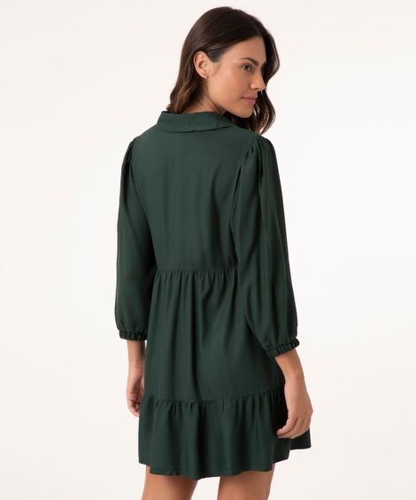 vestido chemise curto de viscose manga bufante verde