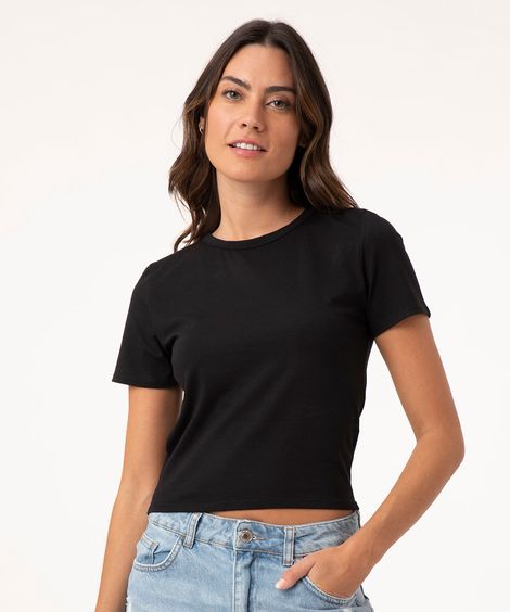 camiseta básica baby look manga curta preto