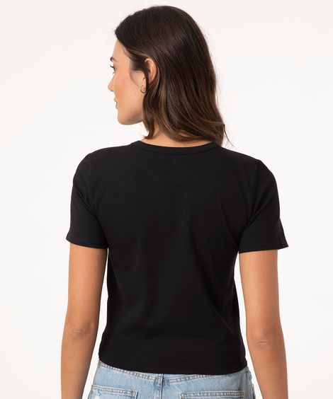 camiseta básica baby look manga curta preto