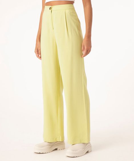 calça feminina wide leg de viscose com pregas verde