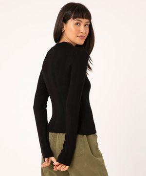suéter básico de tricô canelado preto