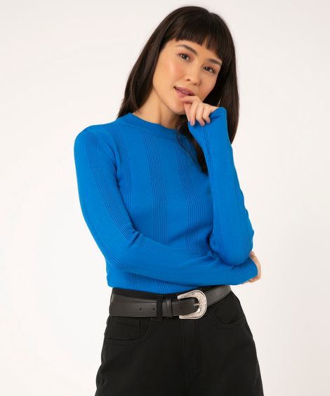 suéter básico de tricot canelado - azul royal