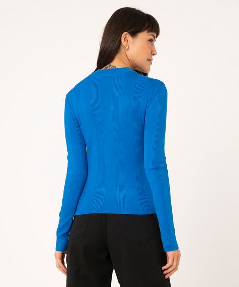 suéter básico de tricot canelado - azul royal