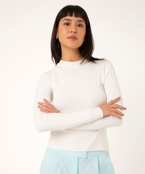 suéter básico de tricot canelado - off white