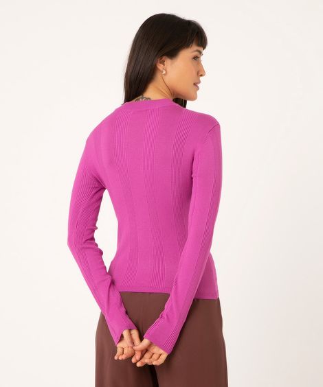 suéter básico de tricot canelado - roxo violeta