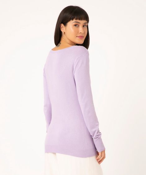 cardigan de tricô manga longa decote v lilás