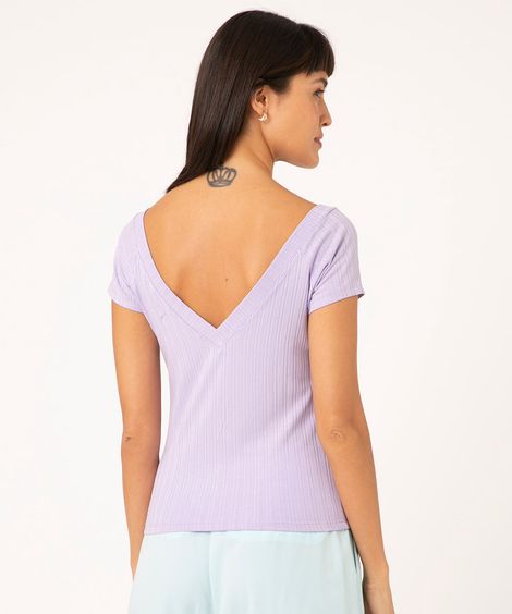 blusa básica canelada decote v lilás