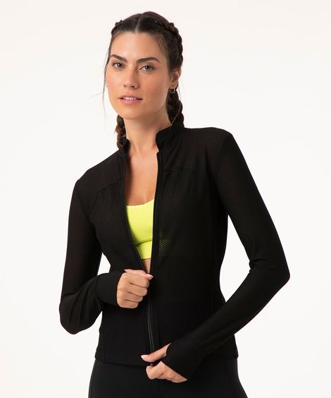 jaqueta de mesh esportiva preta