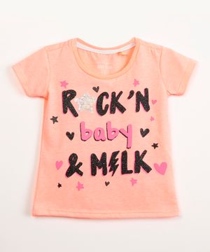 camiseta infantil manga curta rock'n & milk  coral