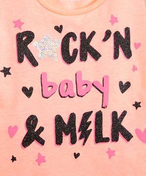 camiseta infantil manga curta rock'n & milk  coral