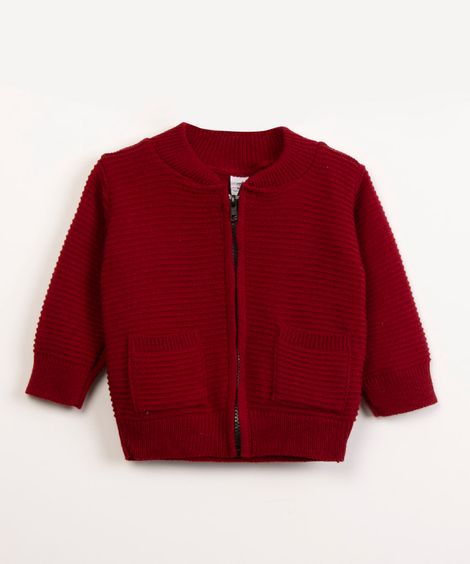 casaco infantil de tricô canelado vermelho