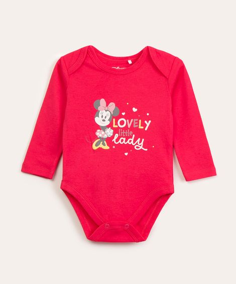 body infantil manga longa minnie rosa escuro