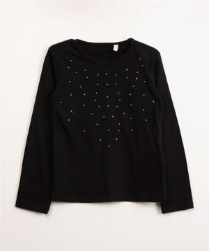 blusa infantil manga longa com strass preta