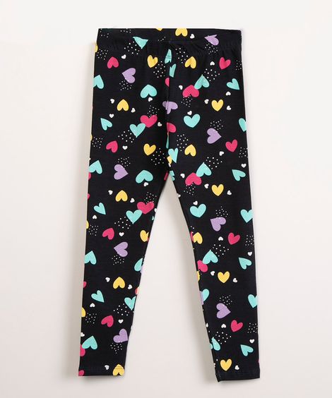 calça legging infantil corações azul marinho