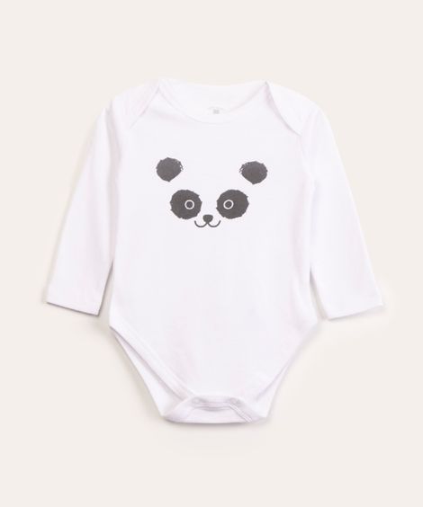 body infantil manga longa panda off white