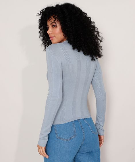 suéter básico de tricot canelado - azul claro
