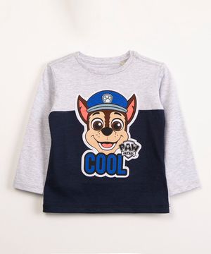 camiseta infantil manga longa cool patrulha canina  azul marinho