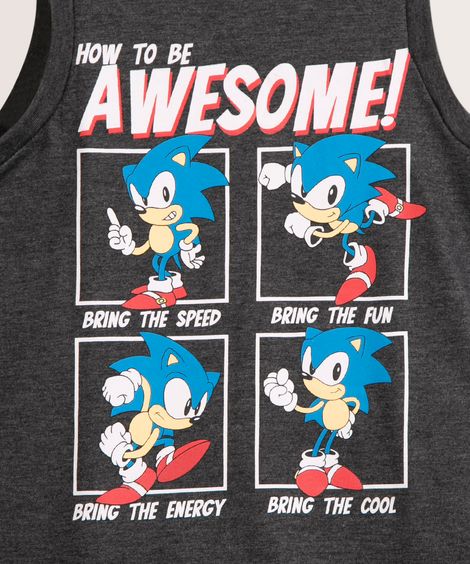 conjunto infantil de regata sonic + bermuda cinza mescla