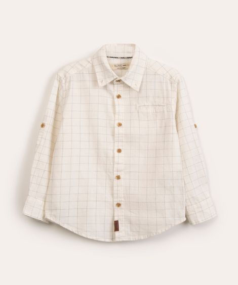 camisa infantil quadriculada manga longa off white