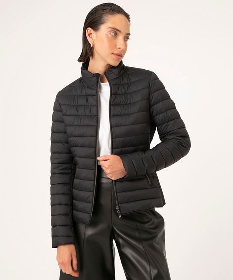 jaqueta puffer de nylon com recorte preto