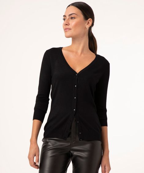 cardigan de tricô manga longa decote v preto