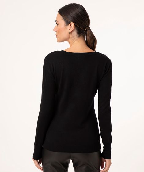 cardigan de tricô manga longa decote v preto
