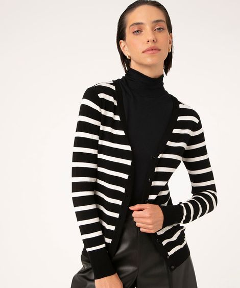 cardigan listrado de tricô preto
