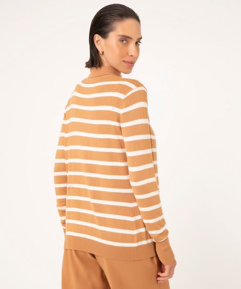 cardigan listrado de tricô caramelo