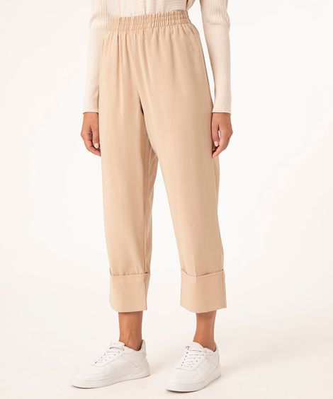 calça reta cropped com elástico areia