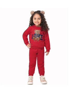 Conjunto Moletinho Infantil Menina Love Vermelho Boca Grande