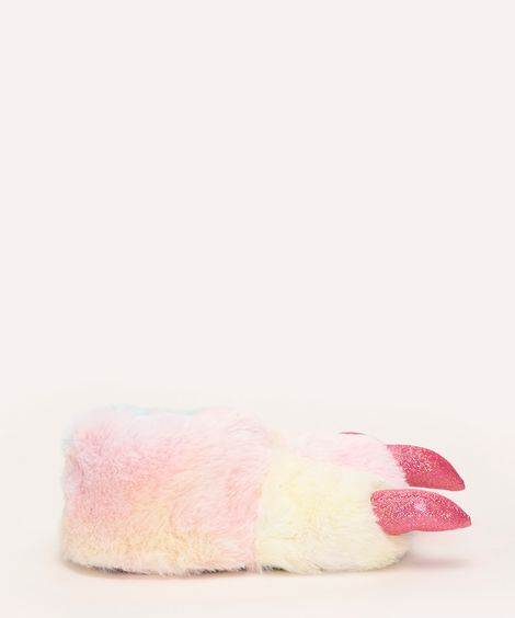 Pantufa Infantil com Pata de Unicórnio Estampada Tie Dye com Antiderrapante Rosa