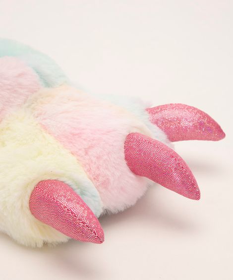 Pantufa Infantil com Pata de Unicórnio Estampada Tie Dye com Antiderrapante Rosa
