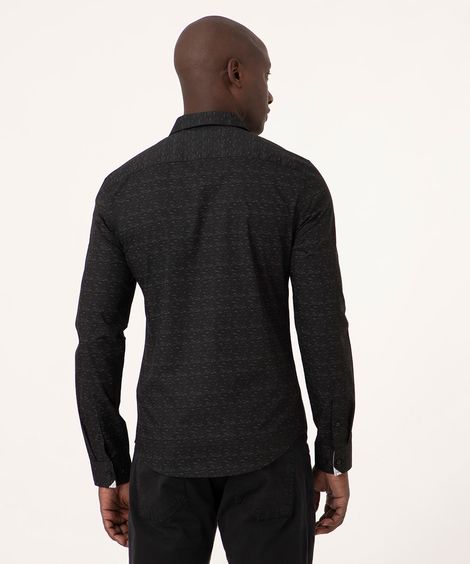 Camisa Masculina Slim Estampada Manga Longa Preta