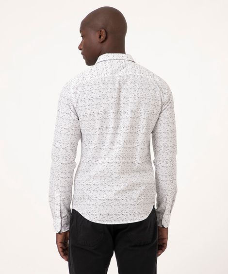 camisa slim manga longa estampada branco