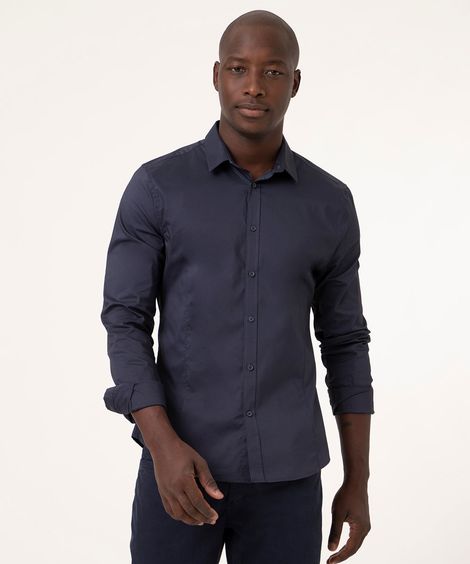 Camisa Social Masculina Slim Manga Longa  Azul Marinho