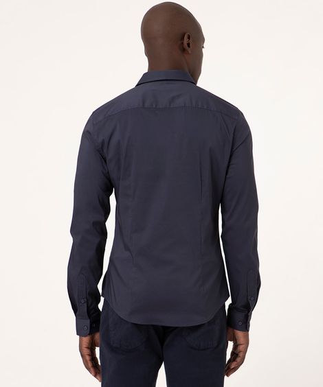 Camisa Social Masculina Slim Manga Longa  Azul Marinho