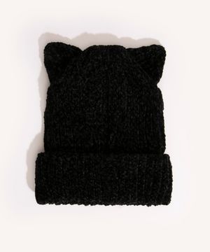 touca infantil de tricô gatinho preta