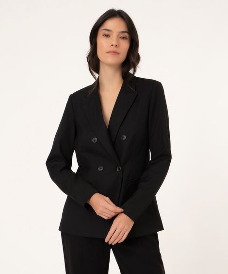 Blazer Transpassado com Bolsos e Botões Preto