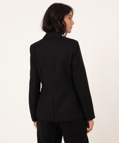 Blazer Transpassado com Bolsos e Botões Preto