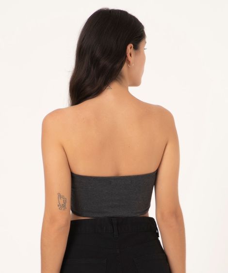 cropped Corset sem alça Cinza Mescla Escuro