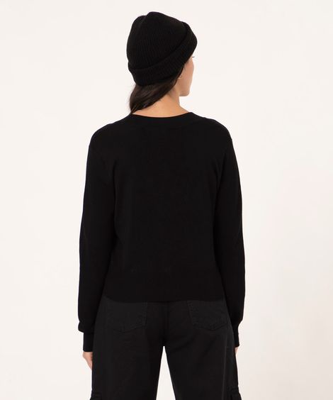 cardigan cropped de tricô básico botões preto