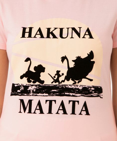 Camiseta "Hakuna Matata" Manga Curta Decote Redondo Rosa Claro