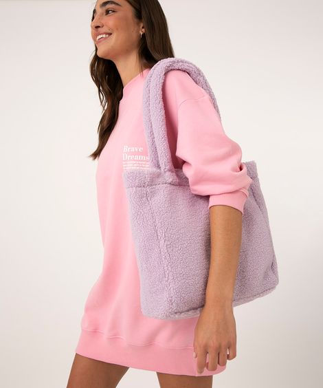 bolsa shopper pelúcia sherpa lilás