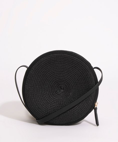 bolsa de palha redonda transversal preto