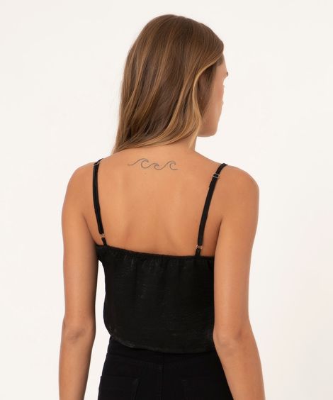 top cropped transpassado de cetim preto