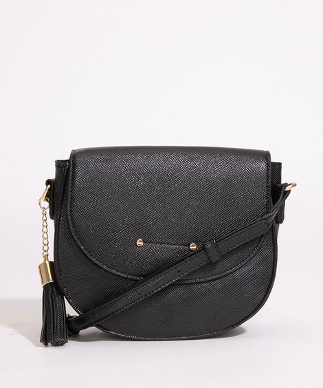 Bolsa Feminina Transversal com Tassel Preta