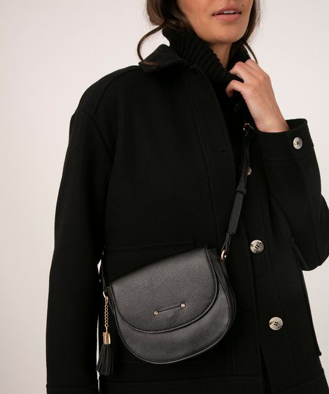 Bolsa Feminina Transversal com Tassel Preta