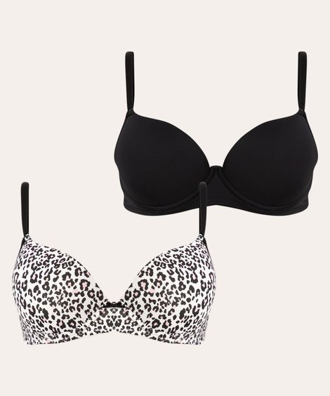 kit de 2 sutiãs push up animal print bojo e aro fixo multicor