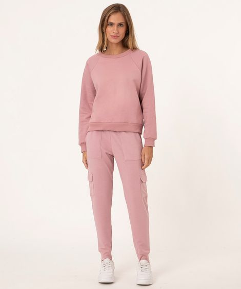 calça cargo básica de moletom rosa claro