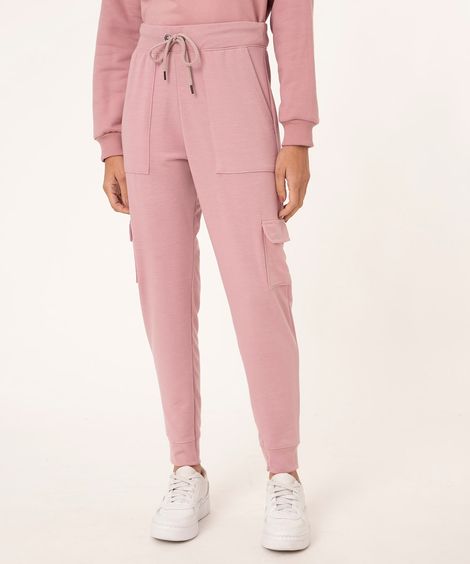 calça cargo básica de moletom rosa claro